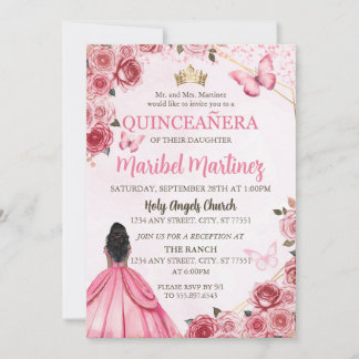 Quinceanera Rosa Dress Blommigt Butterfly Inbjudningar