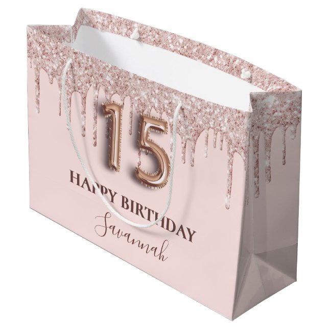 Quinceanera  rosa droppar ro guld (Baksidan Vinklad)