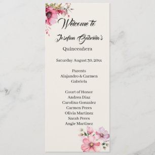 Quinceañera rosa dubbelsidigt programkort program