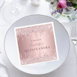 Quinceanera rosa dusty ro glitter monogram pappersservett