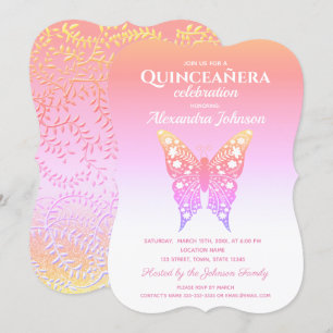 Quinceanera Rosa Fjäril 15-årsdag Inbjudningar