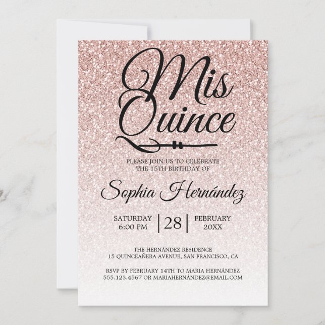 Quinceañera  Rosa Glitter 15:e födelsedagen Inbjudningar (Framsida)