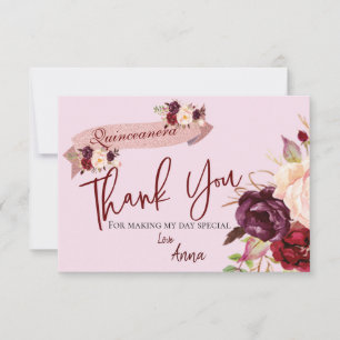 Quinceañera Rosa Glitter Blommigt Birthag Tack Kort