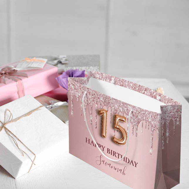 Quinceanera  rosa glitter droppar monogram namn (Skapare uppladdad)