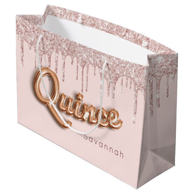 Quinceanera  rosa glitter droppar ro guld (Baksidan Vinklad)