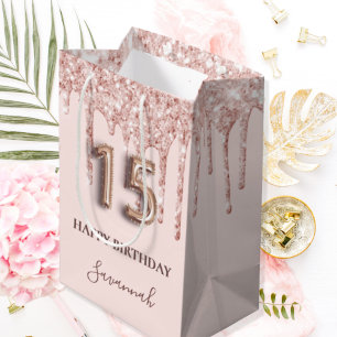 Quinceanera  rosa glitter droppar ro guld