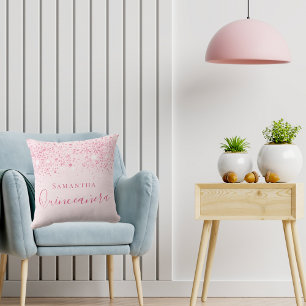 Quinceanera,  rosa glitter namn kudde