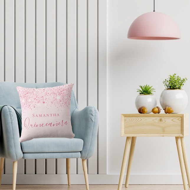 Quinceanera,  rosa glitter namn kudde (Skapare uppladdad)