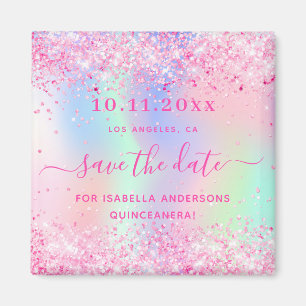 Quinceanera rosa glitter spara datum magneter