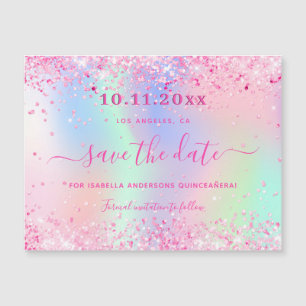 Quinceanera rosa glitter spara datum magneter