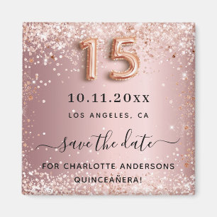 Quinceanera  rosa glitter stoft spara datumet magnet
