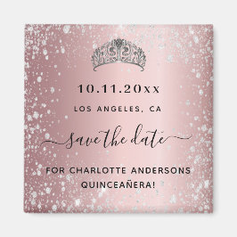 Quinceanera rosa glitter tiara sparar datumet magnet
