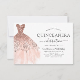 Quinceanera Rosa - Gnistran Ro Guld Glitter Inbjudningar