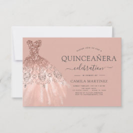 Quinceanera Rosa - Gnistran Ro Guld Glitter Inbjudningar