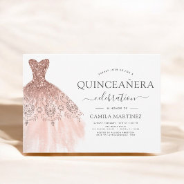 Quinceanera Rosa - Gnistran Ro Guld Glitter Inbjudningar