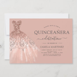 Quinceanera Rosa - Gnistran Ro Guld Glitter Inbjudningar