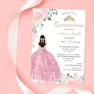 Quinceañera rosa guld 15-årsdag elegant inbjudningar