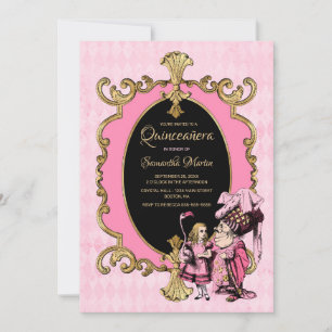 Quinceanera Rosa Guld Alice i Wonderland Party Inbjudningar