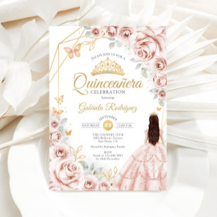 Quinceanera Rosa Guld Blommigt Dress Inbjudningar