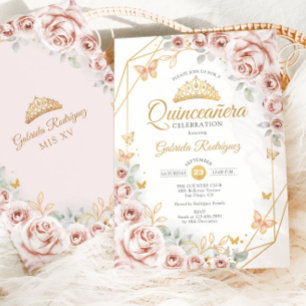Quinceanera Rosa Guld Blommigt Inbjudningar