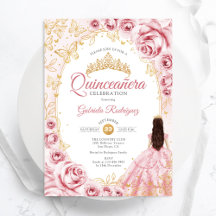 Quinceanera Rosa Guld Blommigt