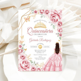 Quinceanera Rosa Guld Dress Blommigt Inbjudningar