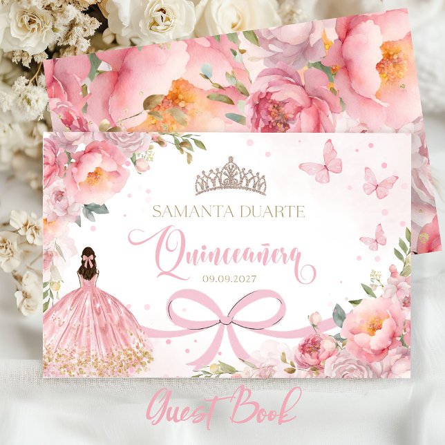 Quinceañera  Rosa Guld Guest Bok (Blush pink quinceañera guest book with gold accents for sweet 15 celebration.)