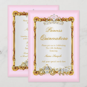 Quinceanera Rosa Guld Hästkärrra Saga Inbjudningar