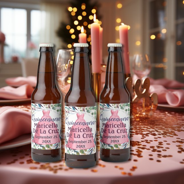 Quinceanera Rosa Klänning  Ölflaska Etikett (Skapare uppladdad)
