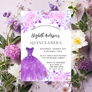 Quinceanera rosa lila blommor är lyxvara inbjudningar