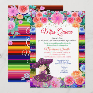 Quinceanera Rosa Lila Fiesta Blommig Fröken Quince Inbjudningar