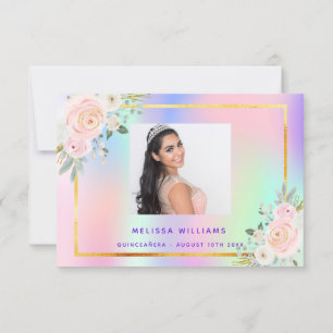 Quinceanera rosa lila fotoregnbåge blommigt tack kort