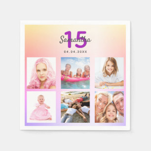 Quinceanera rosa lila ro guld namn pappersservett