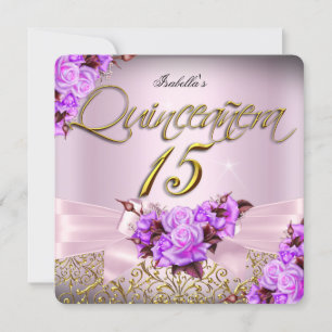 Quinceanera Rosa Lila Ros 15-årsdag Inbjudningar