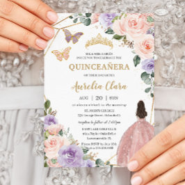 Quinceañera  Rosa Lilac Lila Blommigt 16 Inbjudningar