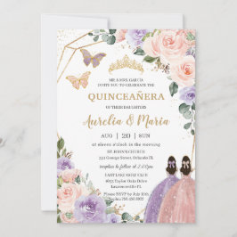 Quinceañera  Rosa Lilac Lila Blommigt Twillingar Inbjudningar