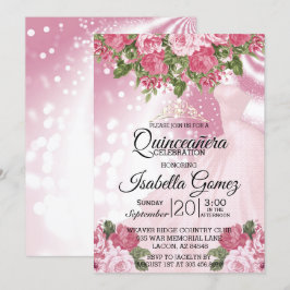 Quinceañera Rosa Mauve Gown och Flowers Inbjudningar