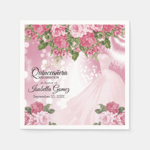 Quinceañera Rosa Mauve Gown och Flowers Pappersservett