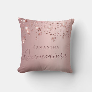 Quinceanera rosa monogram namn gnistra kudde