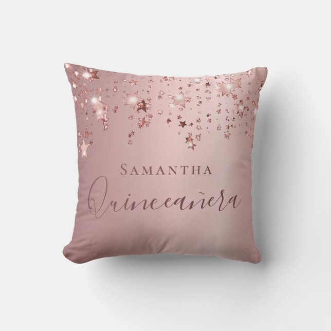 Quinceanera  rosa monogram namn gnistra kudde (Framsida)