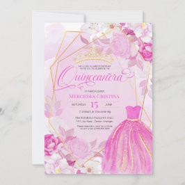 Quinceañera Rosa och Guld elegant finare Tiara Inbjudningar