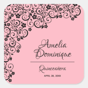 Quinceañera Rosa och svart Fyrkantigt Klistermärke