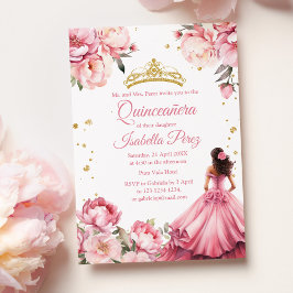 Quinceanera  Rosa Princess Dress Tiara Inbjudningar