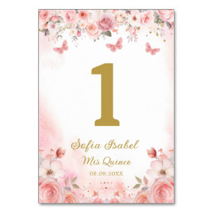 Quinceañera  Rosa ros Blommigt Butterfly Bordsnummer