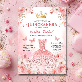 Quinceañera Rosa ros Blommigt Butterfly Inbjudningar