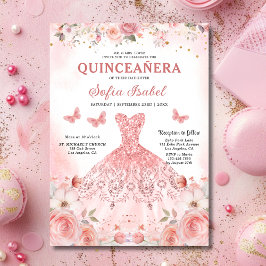 Quinceañera  Rosa ros Blommigt Butterfly Inbjudningar