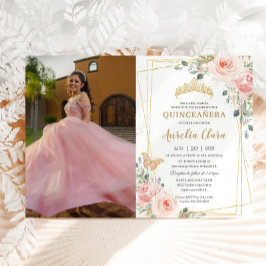 Quinceañera  Rosa ros Blommigt Butterfly Photo Inbjudningar