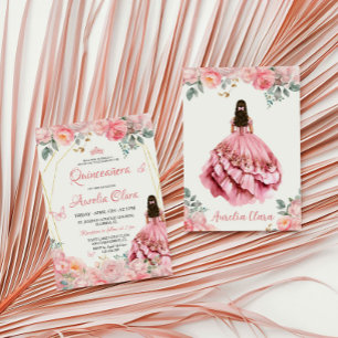 Quinceañera Rosa ros Blommigt Butterfly Tiara Inbjudningar