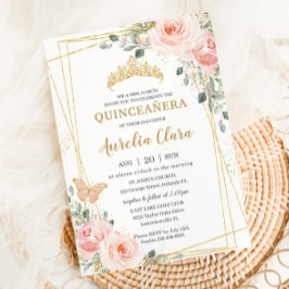 Quinceañera  Rosa ros Blommigt Butterfly Tiara Inbjudningar