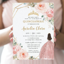 Quinceañera Rosa ros Blommigt Mis Quince Anos Inbjudningar